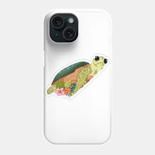 Cartoon turtle With Grass And Flowers, Tortoise Lovers Phone Case