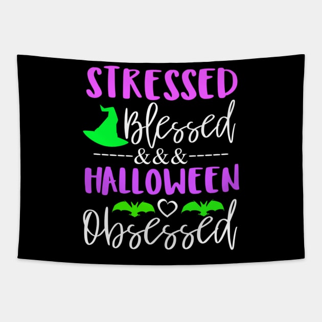 stressed blessed and halloween obsessed Fall autumn pumpkin Tapestry by MarrinerAlex