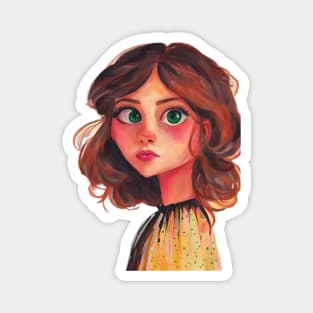 Whimsical Cute Brunette Girl Artwork Magnet