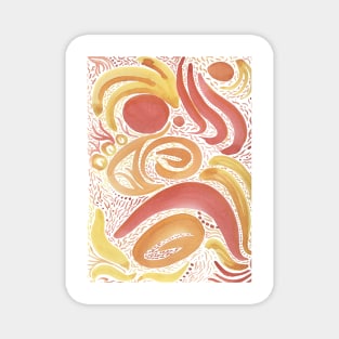 Yellow and Red Abstract Watercolor Paisley Magnet