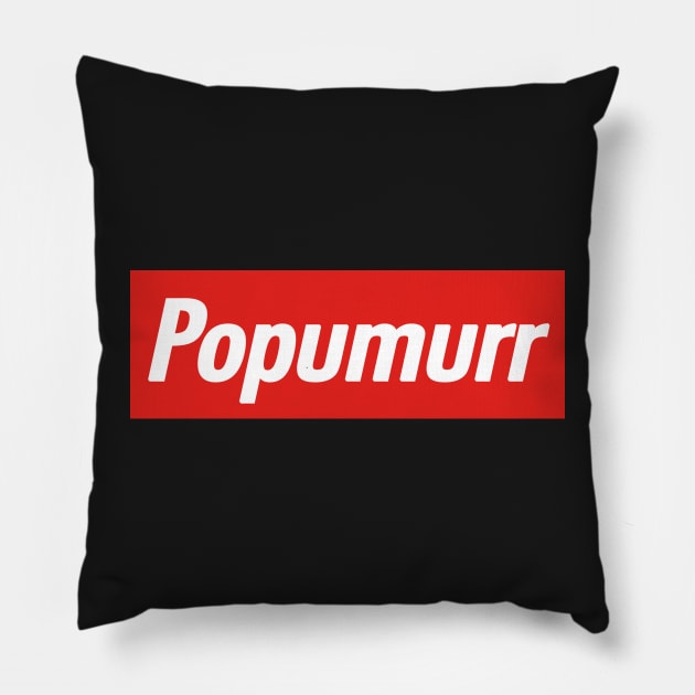 popumurr box logo spoof Pillow by teamalphari