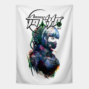 Neo Tokyo Vaporwave Gas Mask Girl Tapestry