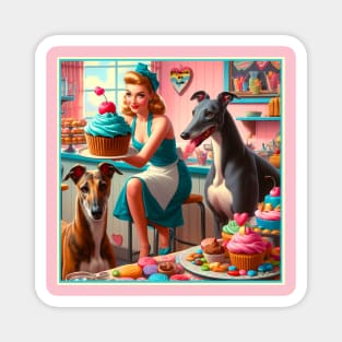 Greyhounds and Retro Bakery Pin Up Girl and Cupcakes Magnet