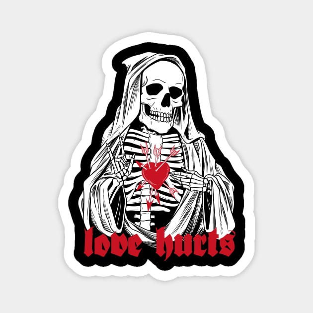 Love Hurts Death is Forever Skull Valentines Magnet by Juandamurai