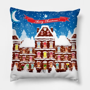 Winter Christmas city street Pillow