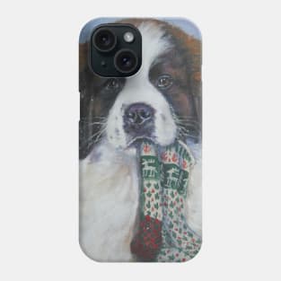 St Bernard Christmas Fine Art Painting Phone Case