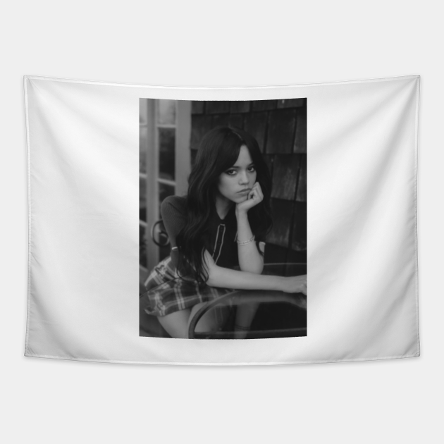 Jenna Ortega black and white sitting - Jenna - Tapestry | TeePublic