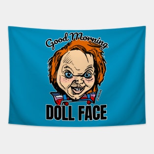 Funny Child's Doll 'Good Morning Doll Face' Quote Tapestry
