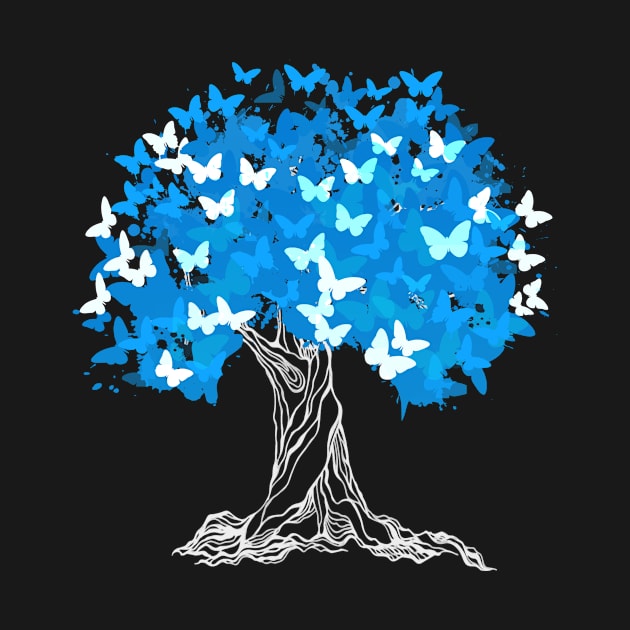 Tree With Blue Butterflies by Aliaksandr