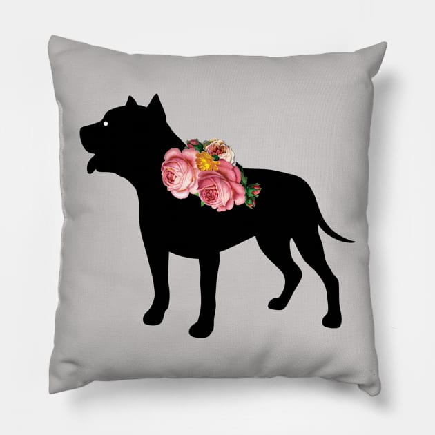 Pit Bull Dog Silhouette with Roses Pillow by LizzyizzyDesign