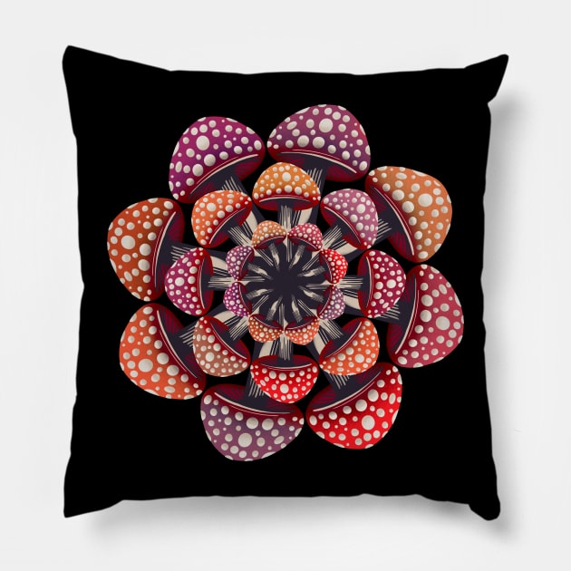 Reddish colored mushroom mandala Pillow by DaveDanchuk