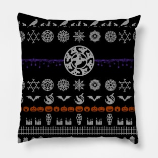 Halloween Ugly Christmas Sweater Pattern | Xmas Goth Design Pillow