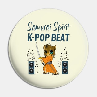 Samurai Spirit  K-pop Beat / Cat with sword and speakers w music notes Pin