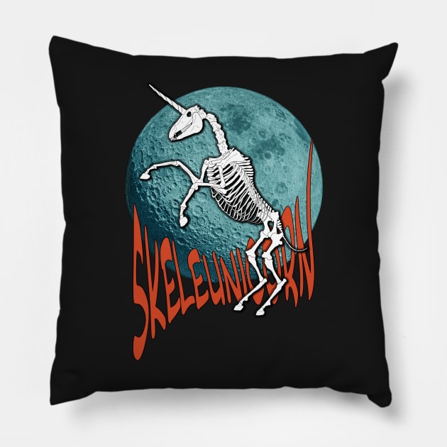 SkeleUnicorn Halloween Skeleton Design Pillow by StephJChild