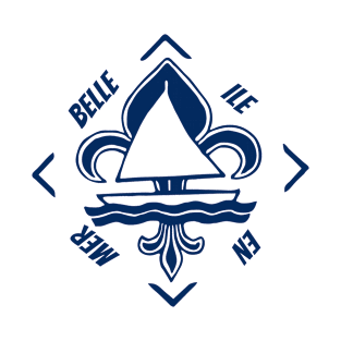Belle Ile en Mer in Gascogne, Brittany, France - French Seaside Resort - Navy Blue Vintage Sailor Logo - Sailing Boat with Heraldic Lily T-Shirt