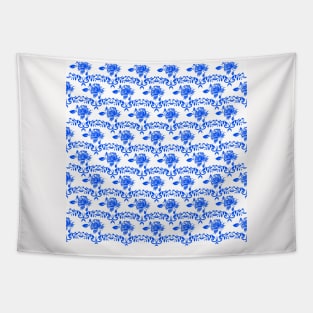 Blue Floral Neck Gator Rose Pattern Floral Blue Tapestry