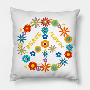 retro flowers peace symbol Pillow