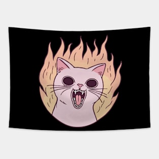 Pink Cat On Fire Tapestry