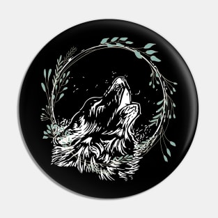 Wolf Face Floral Look Pin