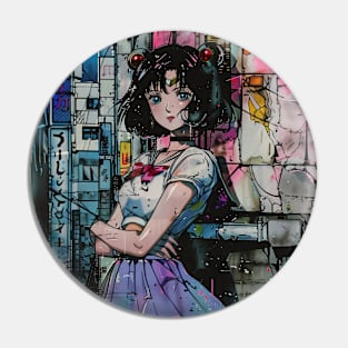 VHS Retro Anime Girl City Night Vintage 70s 80s 90s Pin