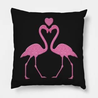 Pink Faux Glitter Flamingo With A Heart Pillow