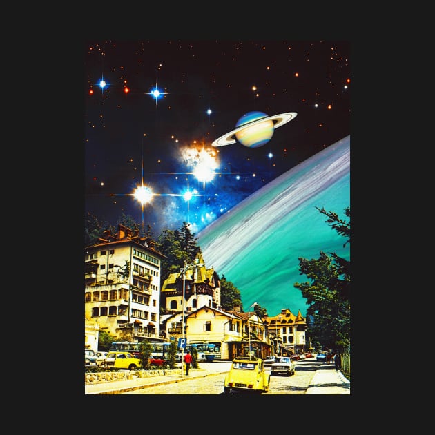 Cosmic Village - Space Collage, Retro Futurism, Sci-Fi by jessgaspar