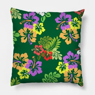 Colorful Hibiscus Flowers in Green Pillow