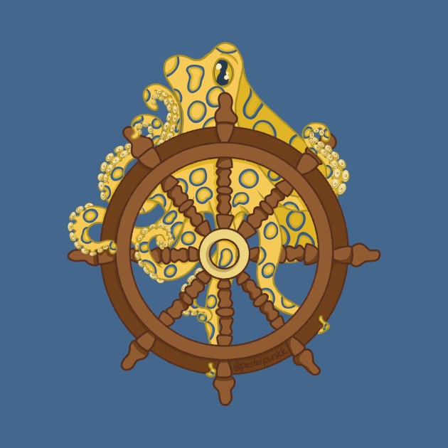 Blue ringed octopus and ship wheel by Pastel.Punkk