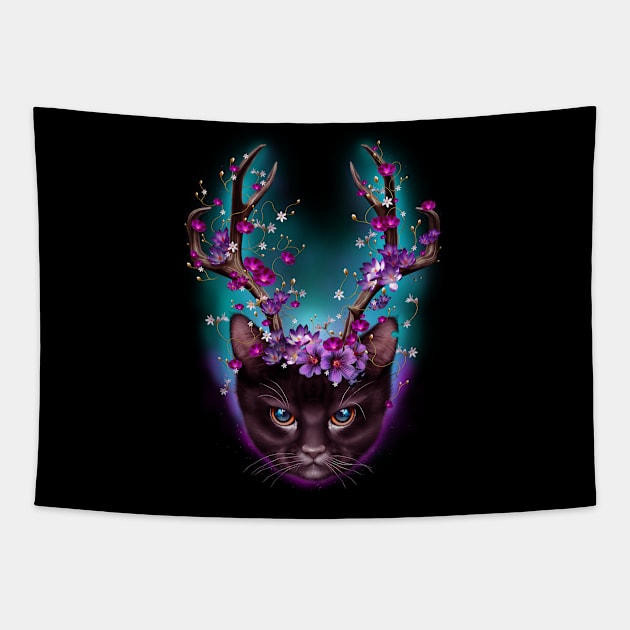 CAT HORNS UP Tapestry by ADAMLAWLESS