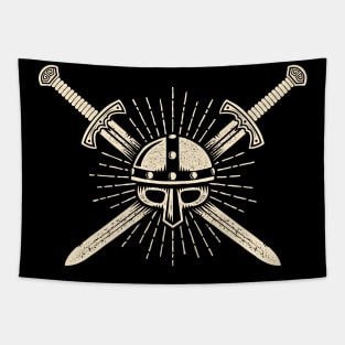 Medieval knightly print with helmet and crossed swords Tapestry