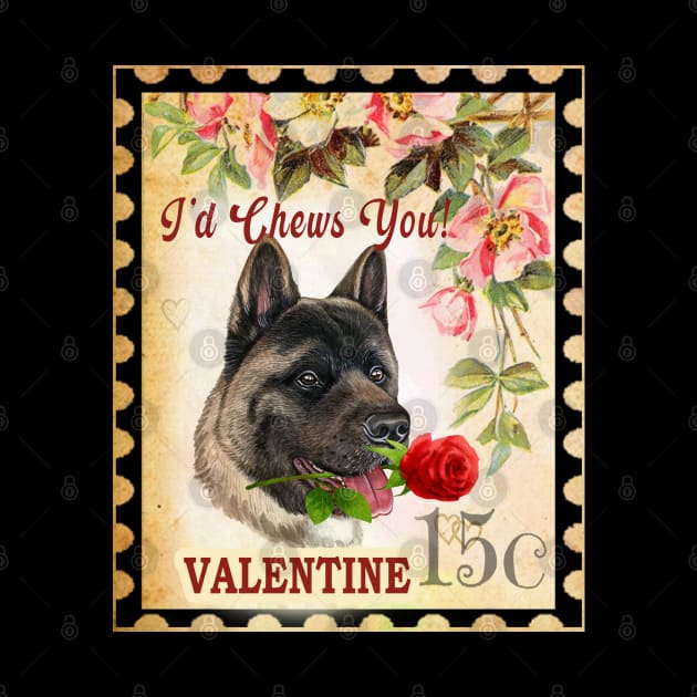 American akita Vintage Valentine Funny Dog With Rose by Sniffist Gang