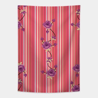 Purple Roses, Colorful Lines Tapestry