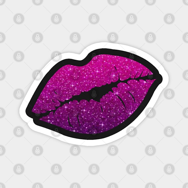 Hot Pink Purple Ombre Faux Glitter Lips Magnet by Felicity-K