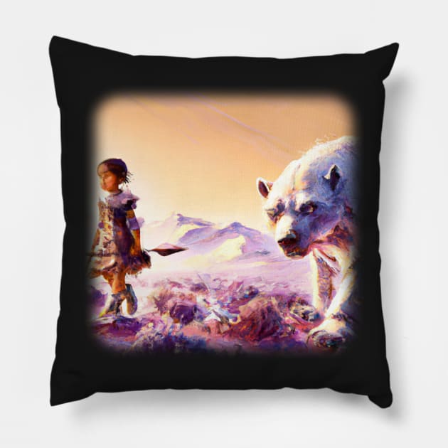 Warrior girl walking next to a polar bear Pillow by Perryfranken