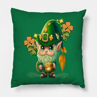 Chibi Gnome Cute St Patrick's Day Fun In Clover Pillow