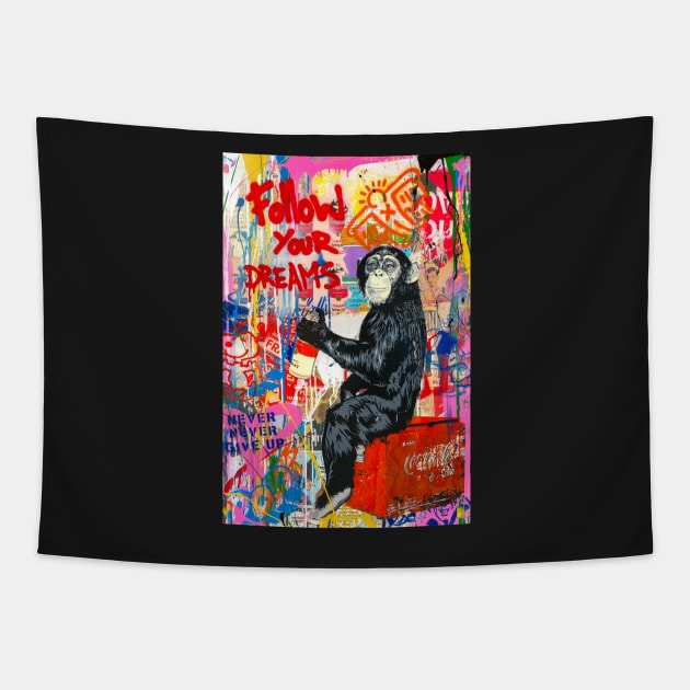 Banksy Monkey Follow Your Dreams Tapestry by SharpWallArts