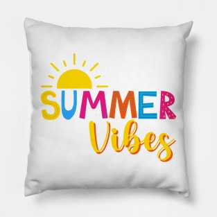 Bright Colorful Summer Vibes Text with Sun Pillow