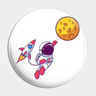 Astronaut Flying Rocket To The Moon Pin