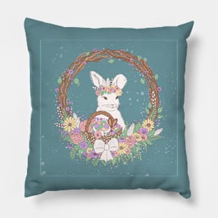 Watercolor Easter Bunny Wreath Art Pillow