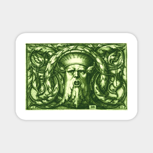 Green Man or Wild Man Renaissance Engraving Green Magnet by Pixelchicken