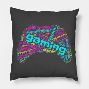 Gaming Wordcloud for Darker Backgrounds Pillow