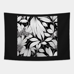 Vintage Floral Cottagecore  Romantic Flower Peony Design Black and White Tapestry