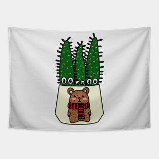 Cute Cactus Design #284: Eves Pin Cacti In Christmas Bear Pot Tapestry