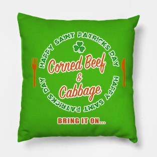 Happy Saint Patricks Day Celebration Corned Beef Cabbage Pillow