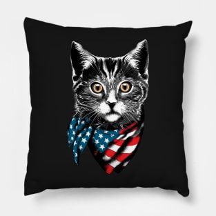 American Cat Wearing USA Flag Scarf Pillow