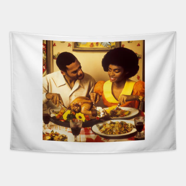 African American Couple Enjoying Thanksgiving Dinner Tapestry by JohnCorney