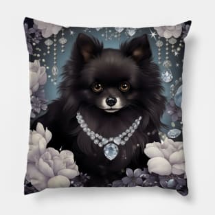 Jewelled Black Pom Pillow