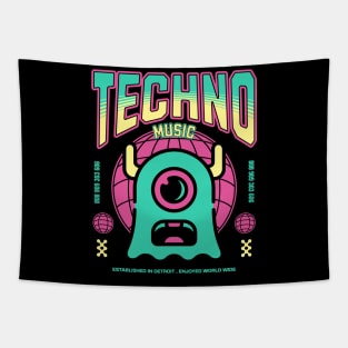 TECHNO  - One Eyed Alien (green/yellow/pink) Tapestry