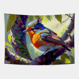 Robin redbreast bird sitting on a tre branch Tapestry