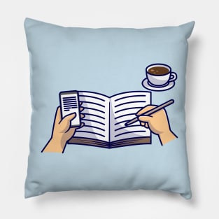 Hand Writing On Book With Coffee And Phone Cartoon Pillow